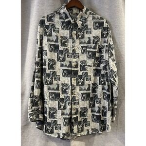 Vintage Michael Austin Long Sleeve Deer All Over Print Button‎ Up Men's Shirt XL